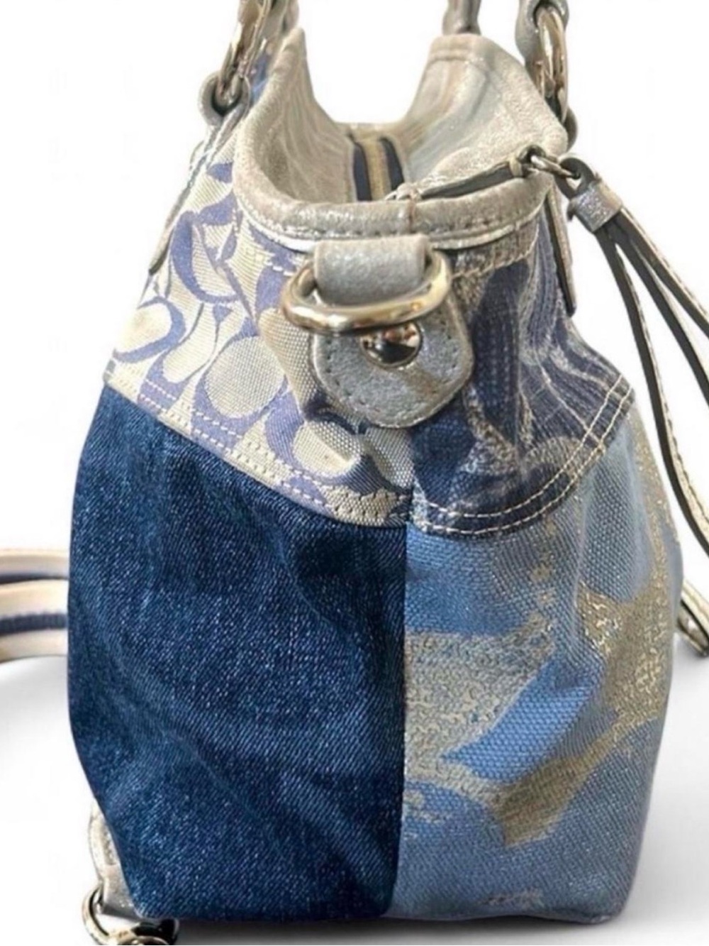 Coach Poppy Denim Patchwork Rocker Satchel - Picture 7 of 8